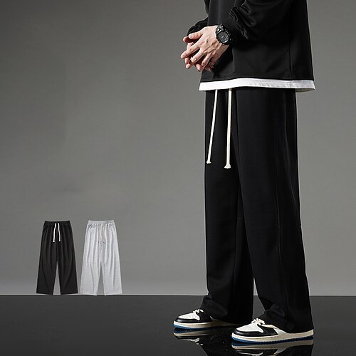 

Men's Sweatpants Trousers Drawstring Elastic Waist Straight Leg Solid Color Comfort Breathable Casual Daily Streetwear Cotton Blend Sports Fashion Grey Black Micro-elastic