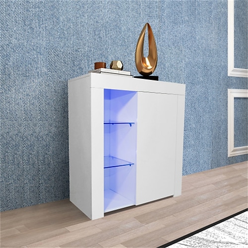 

Kitchen Sideboard Cupboard White High Gloss with Blue LED Light Entryway Living Room Side Storage Cabinet Buffet with Shelves and Door for Dining Room Hallway