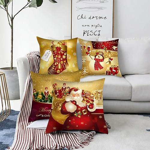 

Christmas Double Side Throw Pillow Cover 4PC Soft Decorative Square Cushion Case Pillowcase for Bedroom Livingroom Sofa Couch Chair Superior Quality Machine Washable