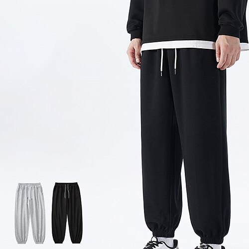 

Men's Sweatpants Trousers Drawstring Elastic Waist Elastic Cuff Solid Color Comfort Breathable Casual Daily Streetwear Cotton Blend Sports Fashion 1 2 Micro-elastic