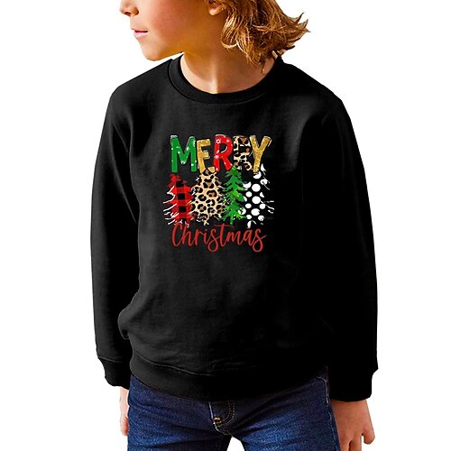 

Kids Girls' Ugly Christmas Sweatshirt Letter Outdoor Long Sleeve Crewneck Vacation 7-13 Years Winter Black / Cute / Fall