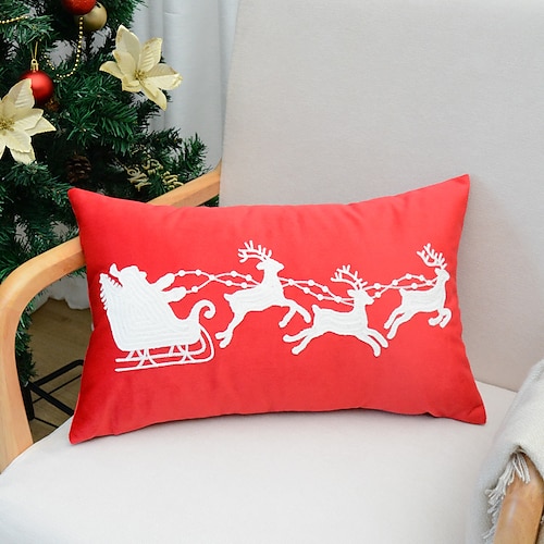 

Taie d'oreiller de noël renne crewel broderie père noël taie d'oreiller de qualité pour chambre salon housse de coussin