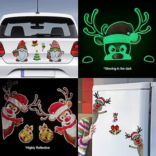 

Glow Reflective Christmas Car Decoration Decal Reflective Sticker Luminous Sticker Magnetic Refrigerator Sticker