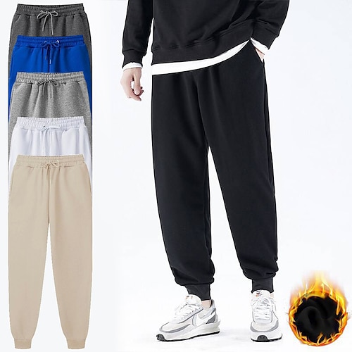 

Men's Fleece Pants Sweatpants Joggers Trousers Winter Pants Side Pockets Elastic Waist Fleece Solid Color Comfort Warm Daily Casual Navy Apricot / Spring / Drawstring / Elasticity