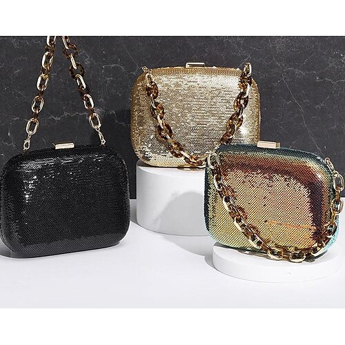 

Women's Chain Bag Evening Bag PU Leather Metallic Party / Evening Date Colorful Silver Gold Black