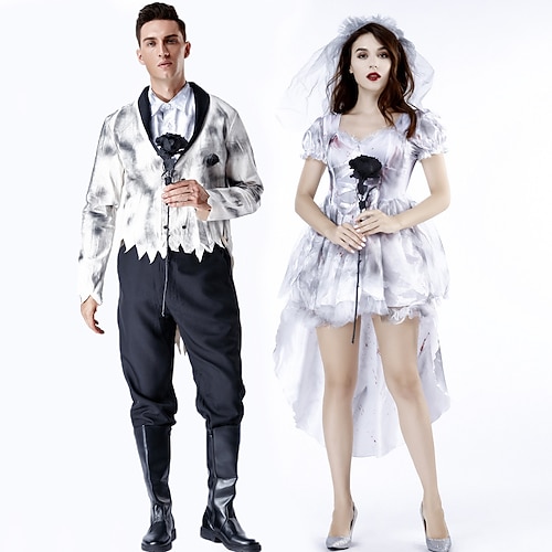 

Geist Braut Kostüme für Paare Herren Damen Film Cosplay Cosplay Gruseliges Kostüm Halloween Weiß 1 Brosche Mantel Hemd Halloween Karneval Maskerade Polyester