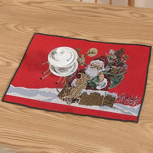 

Christmas Placemats Santa Table Place Mat Heat Resistant for Dining Truck Xmas for Kitchen Outdoor Patio 1 Pcs