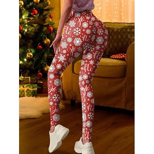 

Women's Leggings Black Green Red & White Christmas Casual Leisure Sports Print Stretchy Ankle-Length Tummy Control Snowman S M L XL 2XL