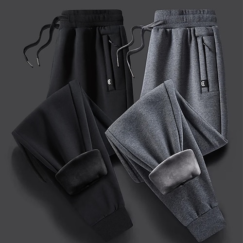 

Men's Fleece Pants Joggers Trousers Winter Pants Casual Pants Pocket Drawstring Elastic Waist Plain Warm Soft Daily Holiday Streetwear 100% Cotton Fashion Casual Dark Gray Black Micro-elastic