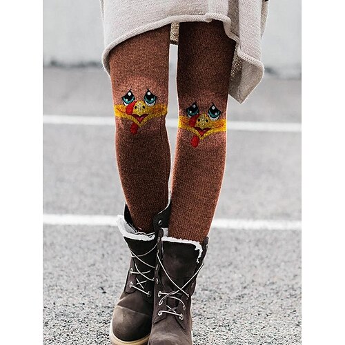 

Women's Fleece Pants Tights Leggings Thermal Underwear Brown Fashion Christmas Casual Daily Print High Elasticity Full Length Thermal Warm Character S M L XL 2XL