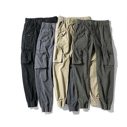 

Men's Cargo Pants Joggers Trousers Pocket Drawstring Elastic Waist Solid Color Comfort Breathable Full Length Sports Outdoor Daily Going out Streetwear Stylish Black Army Green