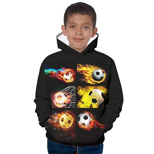 

Kids Boys World Cup Hoodie Pullover Graphic Football Long Sleeve Pocket Children Top Outdoor 3D Print Hoodie Sports Fashion Black Winter 7-13 Years