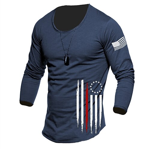 

Men's T shirt Tee Graphic Prints National Flag Crew Neck Blue Army Green Gray Hot Stamping Street Daily Long Sleeve Print Clothing Apparel Fashion Designer Casual Comfortable