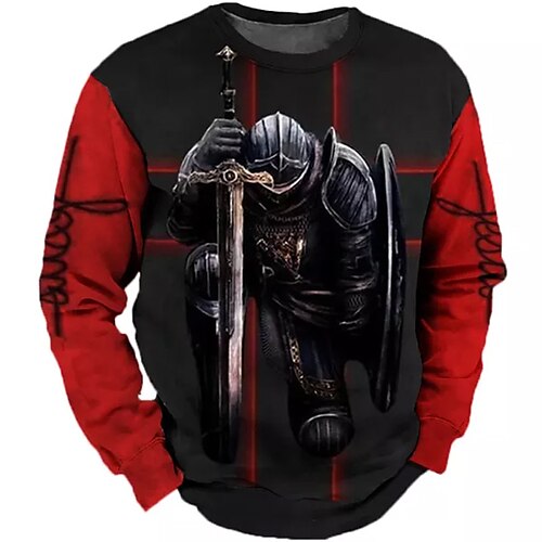

Men's Sweatshirt Pullover Red Crew Neck Color Block Knights Templar Graphic Prints Print Daily Sports Holiday 3D Print Streetwear Designer Casual Spring & Fall Clothing Apparel Knight Hoodies