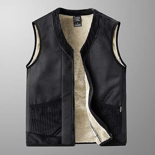 

Men's Vest Fleece Vest Warm Breathable Soft Daily Wear Going out Festival Zipper V Neck Basic Business Casual Jacket Outerwear Solid Colored Pocket Black Gray