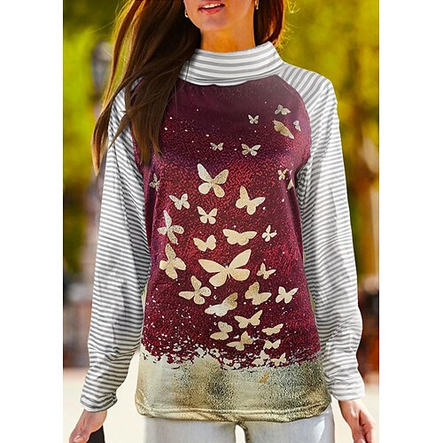 

Women's Sweatshirt Pullover Basic Green Blue Purple Butterfly Striped Street Round Neck Long Sleeve S M L XL 2XL 3XL