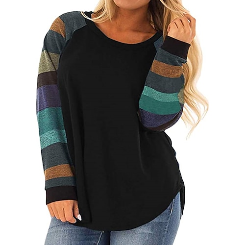 

Women's Plus Size Tops Blouse Color Block Print Long Sleeve Round Neck Casual Daily Vacation Rayon Winter Fall Black