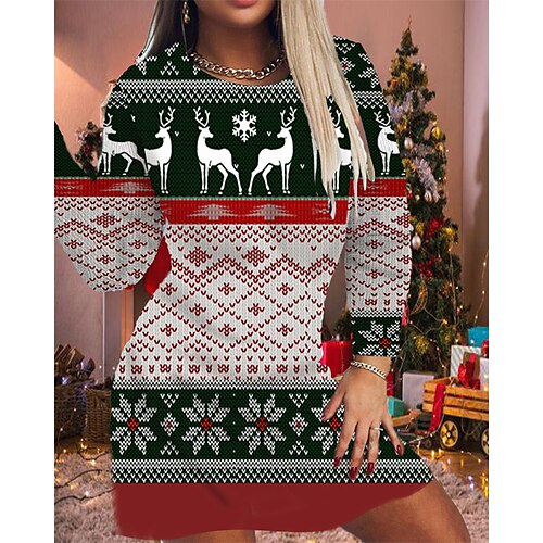 

Mulheres Tubinho Vestido da bainha Minivestido Verde Escuro Vermelho Branco Manga Longa Coração Jacquard Inverno Outono Gola Redonda Natal 2022 S M L XL XXL 3XL 4XL 5XL 6XL