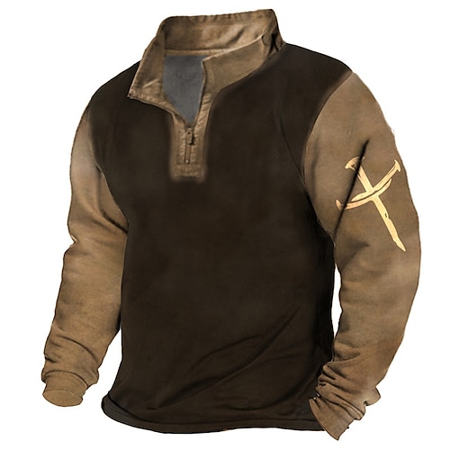 

Men's Zip Up Sweatshirt Pullover Brown Black Half Zip Color Block Graphic Prints Zipper Print Daily Sports 3D Print Basic Designer Casual Spring & Fall Clothing Apparel Hoodies Sweatshirts Long