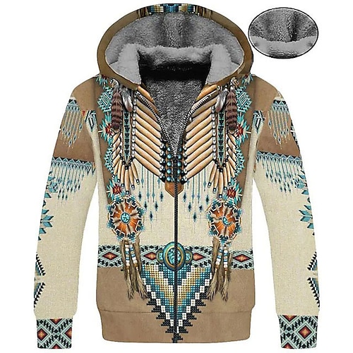 

Homme Veste Polaire Sweat à capuche zippé Sweat à capuche en molleton Veste sherpa Hoodies épais Bleu Marron Kaki Café Capuche Tribal Imprimés Photos Zippé Imprimer Casual du quotidien Des sports 3D