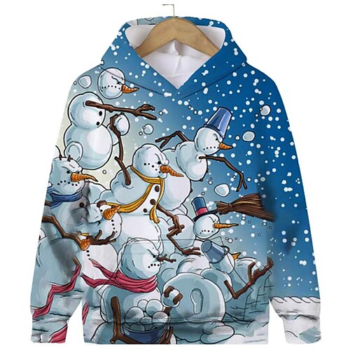 

Kids Boys Ugly Christmas Hoodie Pullover Graphic Snowman Long Sleeve Pocket Children Top Outdoor Hoodie Active Cute Blue Winter 7-13 Years