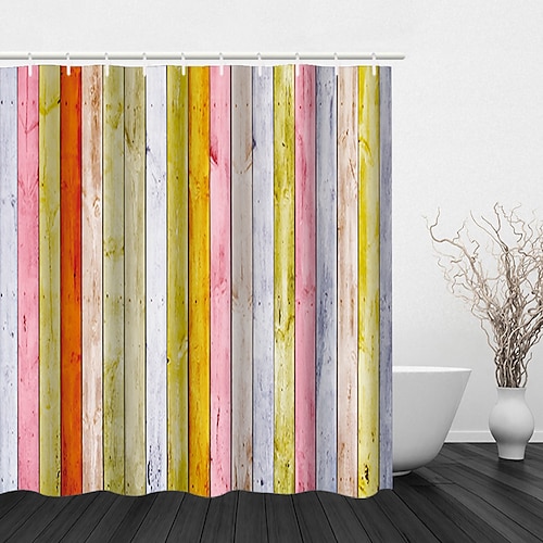 

Shower Curtain with Hooks for Bathroom,Colorful Painted Wood Shower Curtain Plank Rustic Farmhouse Wooden Vintage Barn Door Bathroom Decor Set Polyester Waterproof 12 Pack Plastic Hooks
