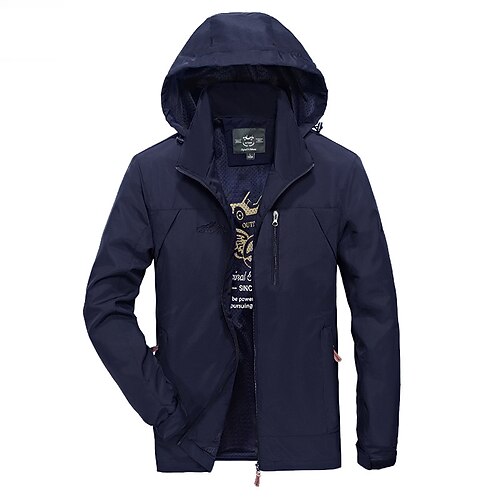 

Men's Outdoor Jacket Casual Jacket Durable Daily Wear Vacation To-Go Zipper Turndown Waterproof Comfort Leisure Jacket Outerwear Solid / Plain Color Pocket Military Green Blue