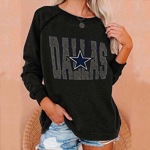 

Women's Sweatshirt Pullover Basic Black Graphic Dallas Cowboys Street Round Neck Long Sleeve S M L XL 2XL