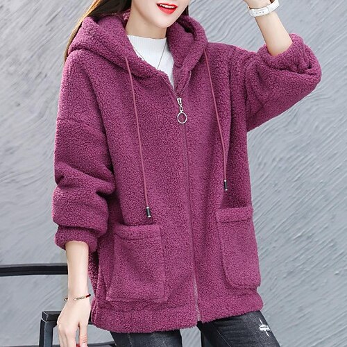 

Women's Zip Up Hoodie Sweatshirt Fleece Jacket Fleece Solid Color Teddy Sherpa Fleece Pocket Drawstring Zip Up Black Blue Purple Street Casual Hoodie Long Sleeve Top Micro-elastic Fall Winter