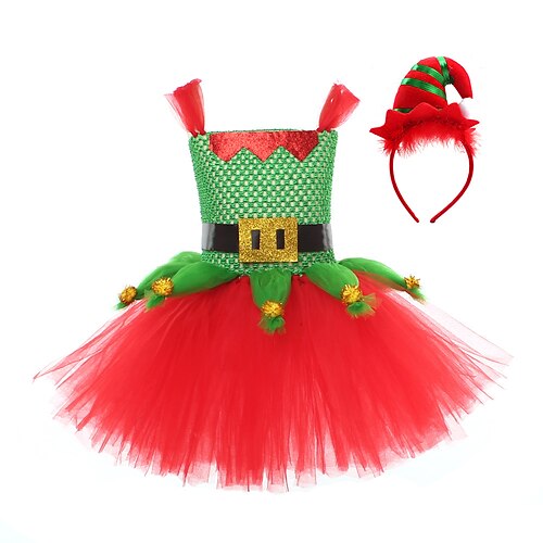 

Kids Girls' Ugly 2pcs Christmas Dress A Line Dress Performance Party Mesh Patchwork Green Red Knee-length Sleeveless Active Adorable Dresses Christmas Spring Summer Regular Fit 3-7 Years