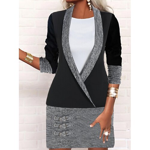 

Women's Sheath Dress Mini Dress Gray 3/4 Length Sleeve Color Block Print Winter Fall Crew Neck Stylish Modern 2022 S M L XL 2XL 3XL