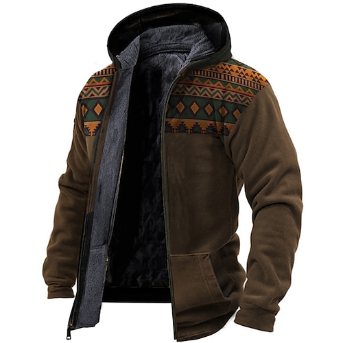 

Men's Fleece Jacket Full Zip Hoodie Fleece Hoodie Sherpa Jacket Green Blue Camel Red Brown Hooded Tribal Graphic Prints Zipper Print Casual Daily Sports 3D Print Fleece Basic Vintage Designer Fall