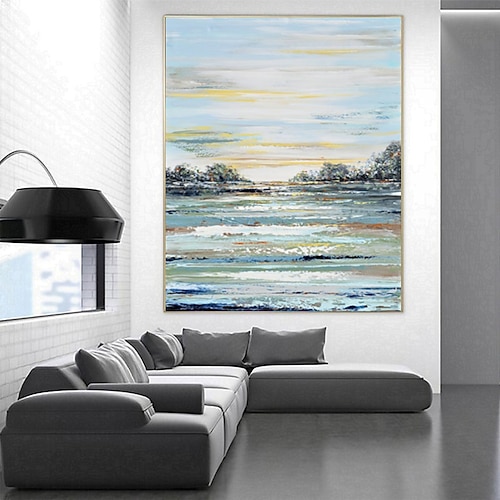 

Handmade Oil Painting Canvas Wall Art Decorative Abstract Knife Painting Landscape Green For Home Decor Rolled Frameless Unstretched Painting