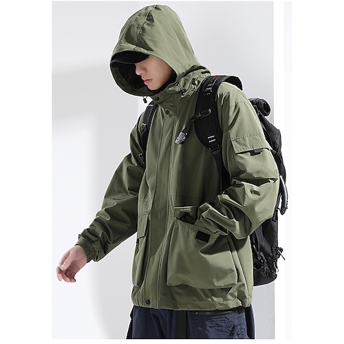 

Men's Hoodie Jacket Waterproof Hiking Jacket Gorpcore Windbreaker Urban Outdoor Thermal Warm Windproof Breathable Outerwear Trench Coat Top Hunting Fishing Climbing ArmyGreen Black Lightweight