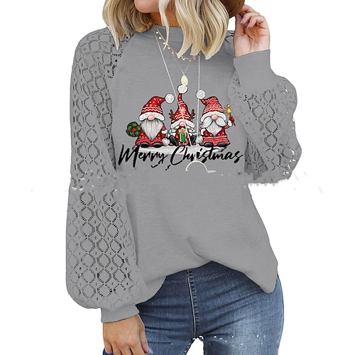

european and american autumn and winter new amazon independent station waffle round neck long sleeve lace stitching loose printing t-shirt