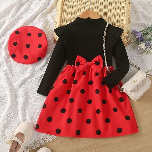 

Kids Girls' Dress Polka Dot A Line Dress Dress School Long Sleeve Fashion Dress 7-13 Years Winter Black / Fall