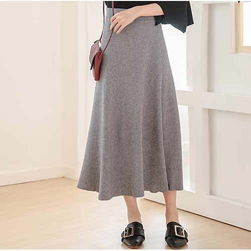 

Women's Skirt Midi Knit Gray Skirts Fashion Casual Daily Weekend One-Size