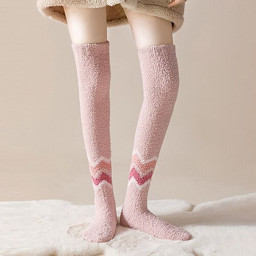 

Women's 1 Pair Stockings Socks Slipper Socks Fashion Cute Comfort Striped Ultra Warm Fall Winter Green Pink Yellow