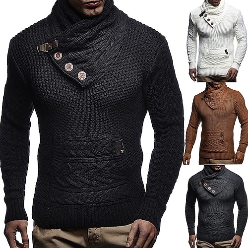 

Men's Sweater Pullover Sweater Jumper Ribbed Knit Cropped Knitted Solid Color Turtleneck Keep Warm Modern Contemporary Work Daily Wear Clothing Apparel Fall & Winter Black Dark Grey S M L