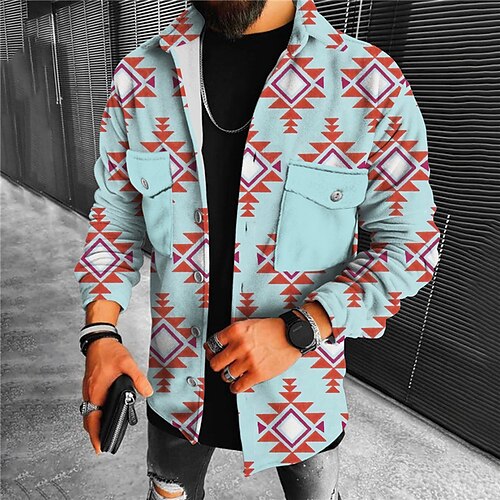 

Men's Coat Warm Sports & Outdoor Single Breasted Graphic Prints Geometry 3D Printed Graphic Turndown Sport Jacket Outerwear Long Sleeve Pocket Fall & Winter