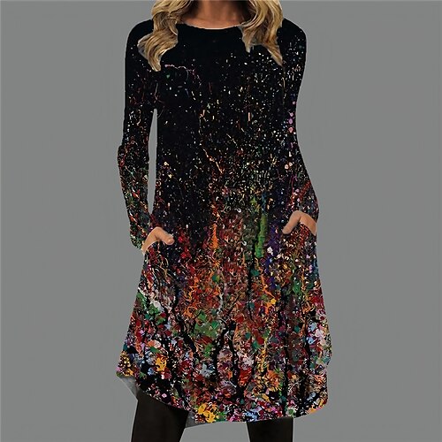 

Mini robe Femme Robe casual manche longue Hiver Automne - basique Vacances Casual Poche Imprimer Animal Floral Chat Col Ras du Cou du quotidien Vacances 2023 Noir Bleu Kaki S M L XL XXL 3XL