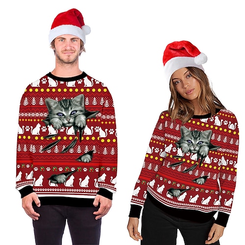 

Christmas Trees Cat Ugly Christmas Sweater / Sweatshirt Sweatshirt Men's Women's Christmas Christmas Carnival Masquerade Christmas Eve Adults Party Christmas Polyester Top