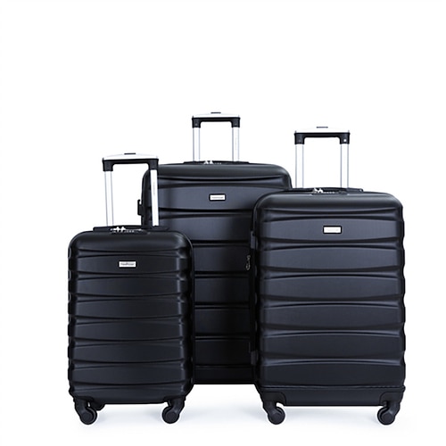 

Expandable 3 Piece Luggage Sets ABS Lightweight Suitcase with Two Hooks Spinner Wheels TSA Lock (20/24/28) Black