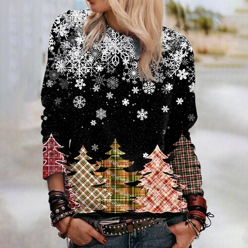

Women's Christmas Sweatshirt Pullover Streetwear Black Graphic Christmas Round Neck Long Sleeve S M L XL 2XL 3XL