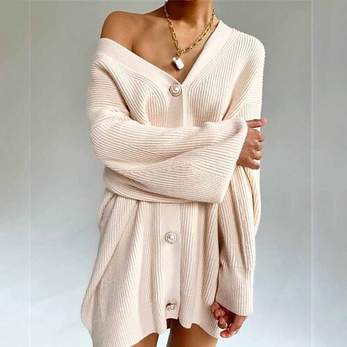 

Women's Sweater Dress Winter Dress Purple Pink Yellow Fuchsia Camel White Long Sleeve Pure Color Button Knit Winter Fall V Neck Vacation Casual Fit 2022 S M L XL XXL 3XL