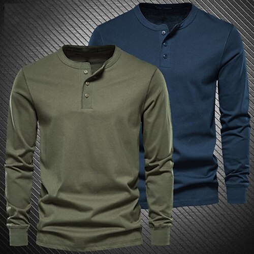 

Men's Henley Shirt Tee Solid Color Henley Blue Army Green Dark Gray White Sports WorkWear Long Sleeve Button-Down Clothing Apparel Fashion Streetwear Casual