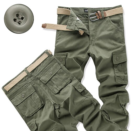 

Men's Cargo Pants Trousers Leg Drawstring Multi Pocket Straight Leg Solid Color Comfort Breathable Full Length Casual Daily Going out 100% Cotton Sports Stylish Grass Green Yellow Inelastic