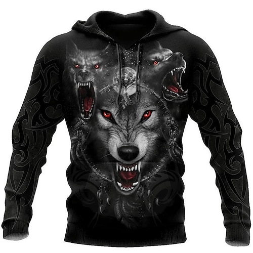 

Hombre Sudadera Con Capucha Negro Con Capucha Animal Lobo Estampados Estampado Diario Deportes Impresión 3D Básico Ropa de calle Design Primavera Otoño Ropa Sudaderas con capucha Sudaderas Manga