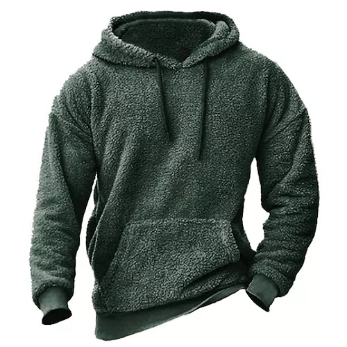 

Men's Hoodie Fuzzy Sherpa Pullover Hoodie Sweatshirt Green Black Pink Brown Gray Hooded Solid Color Casual Basic Cool Casual Fall Spring Clothing Apparel Hoodies Sweatshirts Long Sleeve