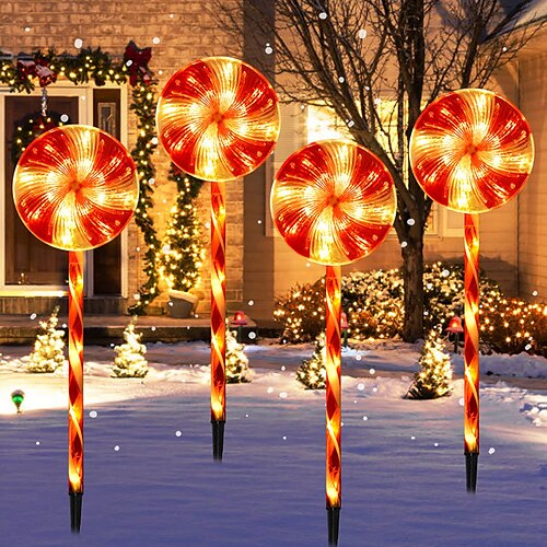 

4 Pack Christmas Outdoor Decorations Lollipop Pathway Markers Lights Waterproof Garden Light 8 Lighting Modes for New Year Christmas Party Lawn Yard Walkway Marker Landscape Decoration